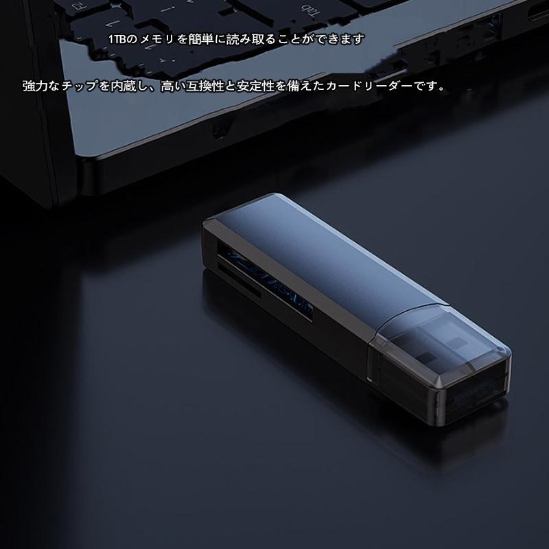 usb3.0 SDカードリーダー超小型SD/TFリーダー 2-in-1 読書 高速転送 MacOS Windows SD microSD SDXC SDHC用などに対応（ブラック） - Image 3