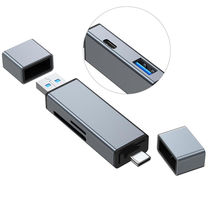 Palm Computing - TRkin SDカードリーダーUSB 3.0 4 in 1カードリーダーSD/TF同時読み書きサポートOTG高速伝送多機能カメラアダプタMacOS WindowsサポートパソコンSD microSD SDXC SDHCなど（シルバーグレー）