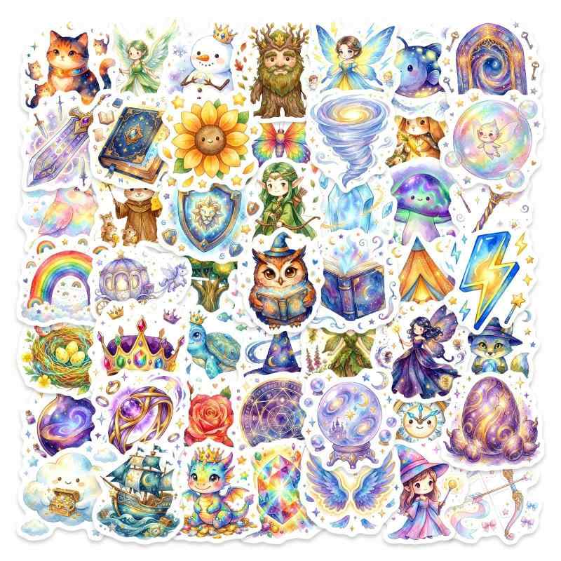 50枚入り フェアリーテイル フォレスト ステッカーパック、魔法の森の動物、キノコ、花、自然をモチーフにしたデザインノートパソコンや水筒に貼って楽しめます
