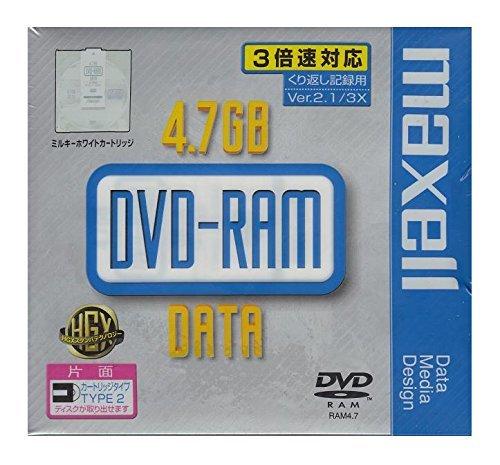 カートリッジ式 4.7GB DVD-RAMメディア maxell DRMC47B.1P入数：1著作権保護：非対応規格：DVDメディアRAM / 容量(GB)：4種類：PC用 / 記録面：片面1層 / 3倍速盤面印刷：不可