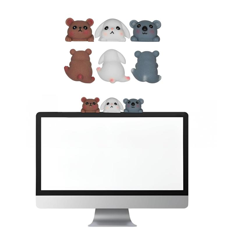 kwmobile 3個セット モニター用 デコミニフィギュア - かわいい モニター アニマル 装飾 Deco - 茶色/白色/青色