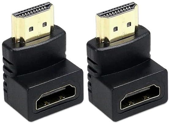 HDMIアダプタ 変換コネクト L字 L型 90度 270度 オス メス 中継 TV Stick PC対応 (下向き,90度, 2個)壁掛けTVやノートPC等のHDMIポートの伸び出す方向を変えるL字型アダプタです。狭い隙間のスペース確保やコードの断線防止、HDMIが二つ並んでいる干渉場合の改善に役立つ。