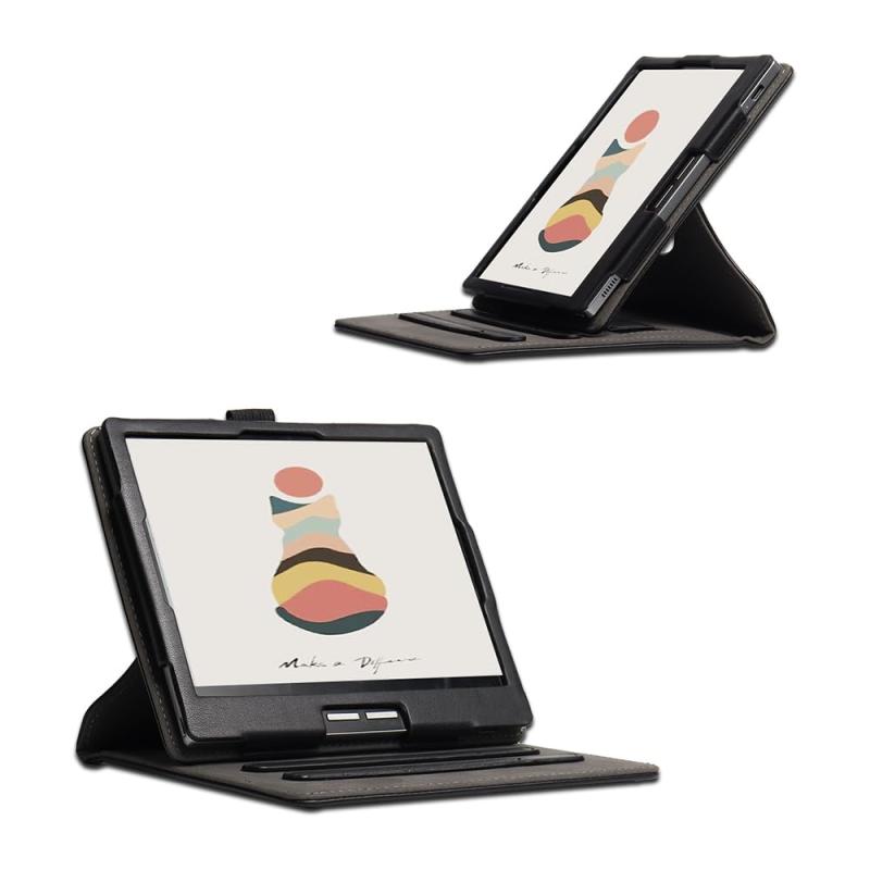 Mingfeng Onyx Boox Leaf2/3/3Cタブレット用ケース - 軽量でハードなバックシェル保護ブックフォリオカバー ペンホルダー付き 360度回転 7インチ用 Bigme B751/c(ブラック)の商品画像