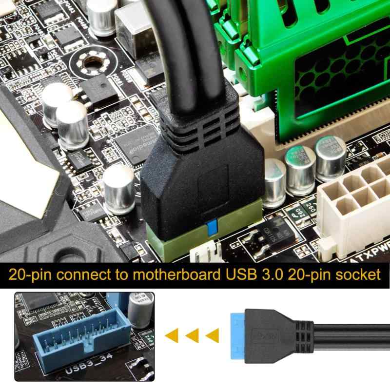 Xiatiaosann USB 3.0 マザーボード 20ピンケーブル USB分岐 2ポートフロントパネル用ヘッダー、PC メインボード 内部 20 ピン USB 3.0 から 2 ポート タイプ A USB アダプター コンバーター コード、25cm