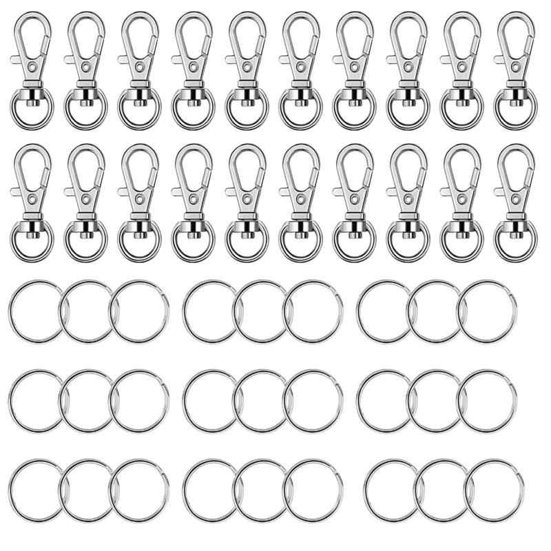 LUYINGキーホルダー金具 二重リングキーホルダー回転フック材 DIYアクセサリーハン ドメイドアクセサリーハンドメイド素材（25点セット）【製品詳細】：セット内容数、25セットアセンブリ、25個フック25個キーホルダー【色とサイズ】：カラーシルバーサイズ全長5.3 cmリングフック2.6 cmキーホルダー3.1 cm【材質と特徴】：材質：亜鉛合金ワンタッチ設計：片手で簡単に操作でき、迅速な接続と取り外しに適している。丈夫で耐久性があり、変形しにくく、耐久性が高い。高級感、シルバーの表面処理、キラキラ、高級感があります。多機能性：フェルトマスコット、樹脂、皮革製品など、さまざまな小物に適しています。ガスケット加工は、接続部分にガスケット加工を施し、摩耗を低減し、耐用年数を向上させた。【適用場面】：鍵や財布などの日常品をマウントするのに適した日常的な使用。アウトドアはアウトドアリュック、自転車、キャンプ、ハイキングなどに適しています。DIY工芸品：個性的なキーホルダー、ストラップなど、さまざまなDIY手作りプロジェクトに適しています。【包装内容】：ナスカン：21個、長さ53ミリ、外径25ミリ。片手操作を推奨するワンタッチ設計で片手操作が簡単になり、高速接続や取り外しが必要な場合に適しています。