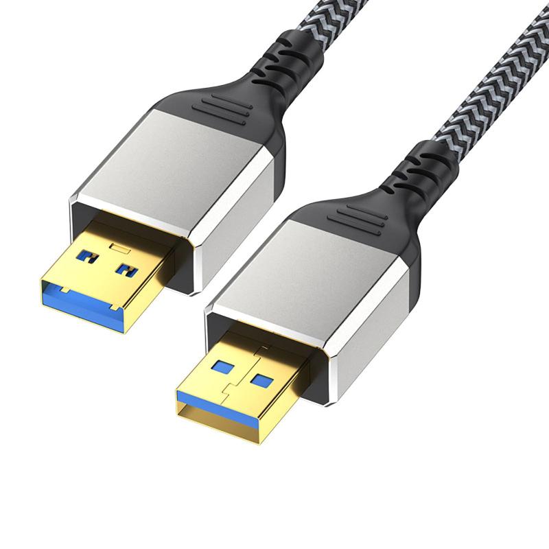 USB 3.0 ケーブル タイプA-タイプA オス-オス 5Gbps高速データ転送 高耐久性 金メッキコネクタ ナイロン編み PC ノートパソコン スマートテレビ プロジェクタ TV Boxなどに対応（シルバー） (0.5m)