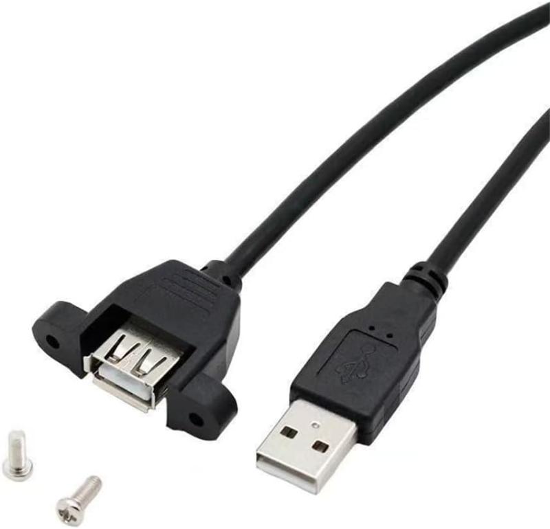 USB 2.0延長ケーブル固定ネジ付きUSBロックシャーシパネルケーブルUSB Aポート（メス）-USB Aポート 