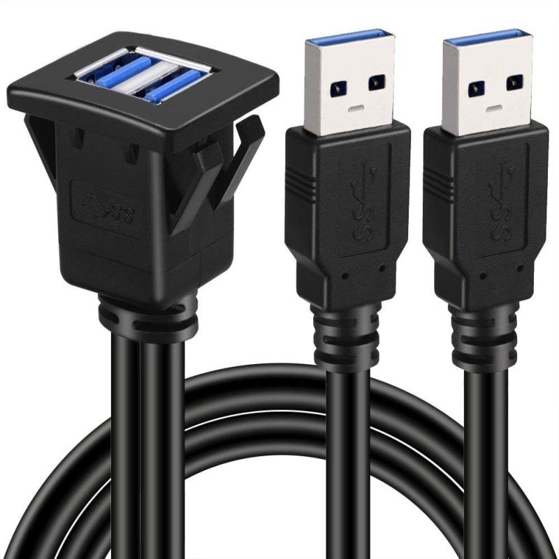 デュアルポートスクエアUSB 3.0パネルフラッシュマウント延長ケーブル、バックル付き、カートラックボートオートバイダッシュボード用