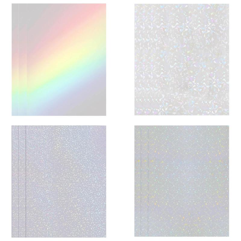 OTIMORA ホログラムシール 透明クリアタイプ 防水仕様 4種類・12枚セット A4サイズ（210×297mm） 光沢感たっぷり 裏面粘着付き・速乾 キラキラ輝くDIYラミネートシート 印刷不可