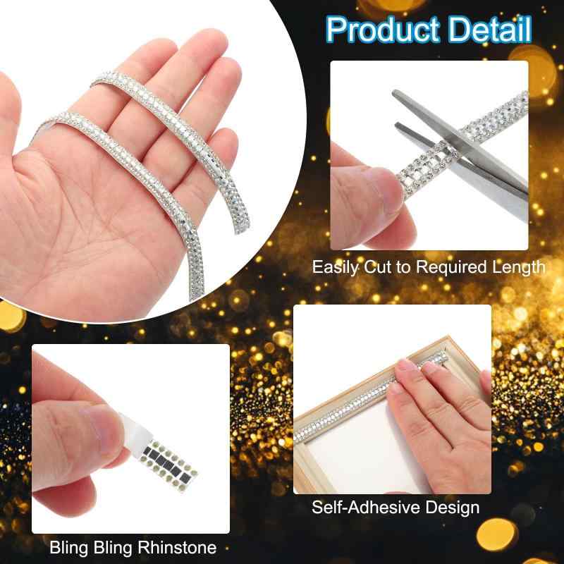 PATIKIL 0,3 pulgadas de ancho de 6 yardas de cinta de piedra lineal, 2 rollos de autoadhesivo de la cinta de piedra lineal de cristal de la cinta de pegamento de diamante gritadora, DIYA — vista 3