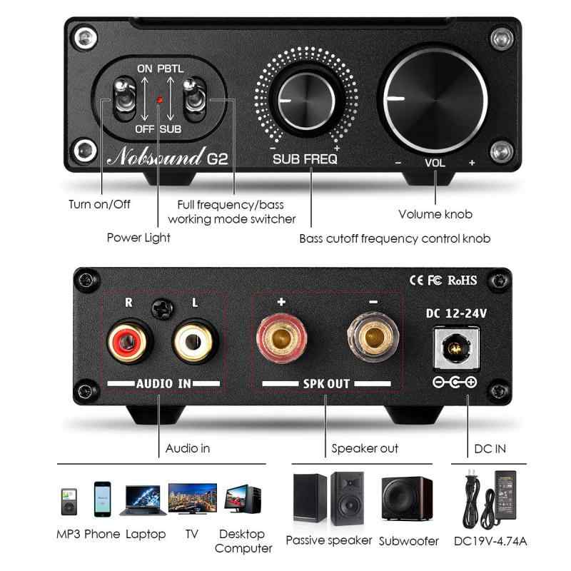 stellarshopの【Nobsound G2】 ミニデジタルパワーアンプ 100W サブウーファー対応 フル周波数対応アンプ パワーアンプ｜アングル3