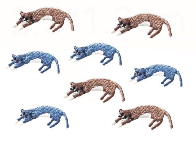 NekodaraK ワッペン アイロン ねこ 刺繍 猫 8枚 ブルー&amp;ベージュ 寝そべり姿 Amazon 幼稚園 アップリケ ネコ 寝る 8枚✅セット内容：かわいい寝そべり猫のワッペン8枚セット（ブルー4枚、ベージュ4枚）。サイズは4.2×1.9cmの使いやすい大きさです✅簡単装着：アイロン接着タイプで、裏面のりが熱で溶けて生地にしっかりと定着。衣類やバッグに手軽に貼付けられます✅高品質素材：丁寧な刺繍加工で立体感があり、洗濯にも強い耐久性のある素材を使用しています✅デザイン性：寝そべるポーズの猫が癒し系でかわいらしく、子供から大人まで楽しめるデザインです✅用途多様：幼稚園や保育園の持ち物の目印、バッグや帽子のアクセサリーとして最適。Amazonの特別セットです