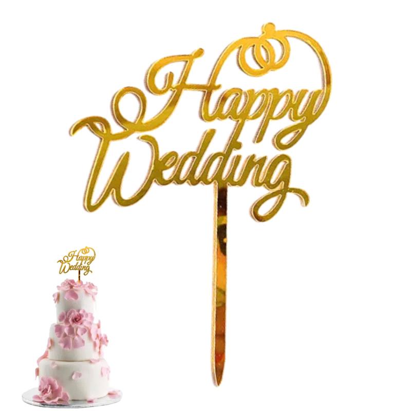 Jravezt 結婚式 ケーキトッパー ハッピーウェディング ケーキ飾り HAPPY WEDDING ウェディングケーキ 飾り 結婚 記念日 装飾用品