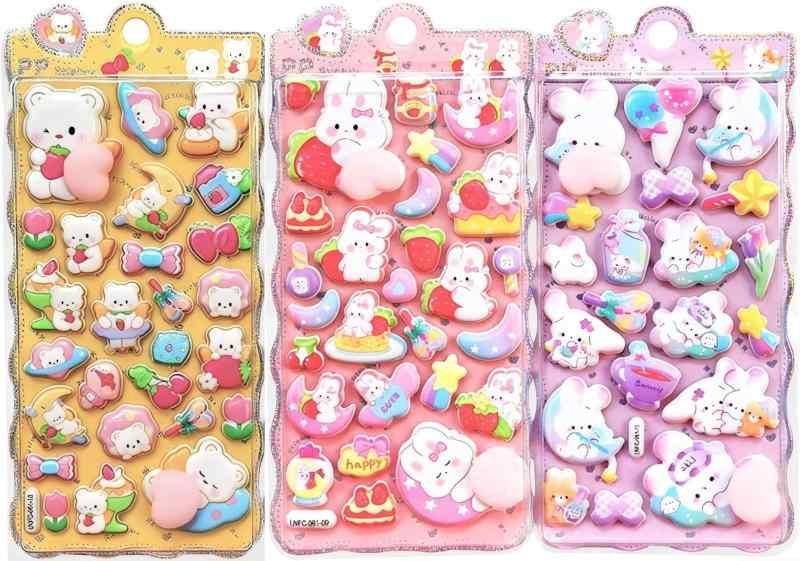 ぷにぷに立体 3D シール 可愛い動物キャラクター セット パステルカラー ご褒美ステッカー 手帳ノートスマホケース水筒アルバム飾り用 DIY 手芸用品 子供女の子向け 景品贈り物 stellarshop-10262019 stellarshop パッケージ画像