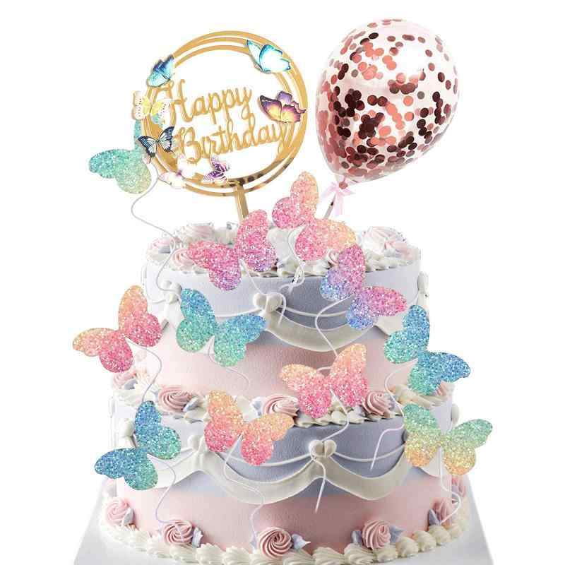 ケーキトッパー 誕生日 ケーキ飾り 17本セット Happy Birthday 蝶 風船 ケーキ挿入カード ケーキピック バースデー ケーキ デコレーション お誕生日 お祝い ウェディング