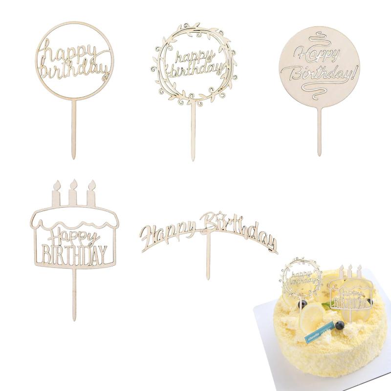 ケーキトッパー 誕生日 木製 5点セット ケーキ飾り ケーキトッパー ハッピーバースデー 誕生日ケーキ 飾り ケーキ挿入カード 誕生日パーティー