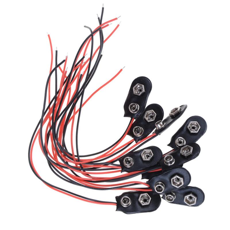 Hailege 10個セット 9V バッテリー クリップ 9ボルト I型/T型/DCプラグ付き スナップオン バッテリー バックル レザー スナップオン バッテリー コネクタ リード 15cm