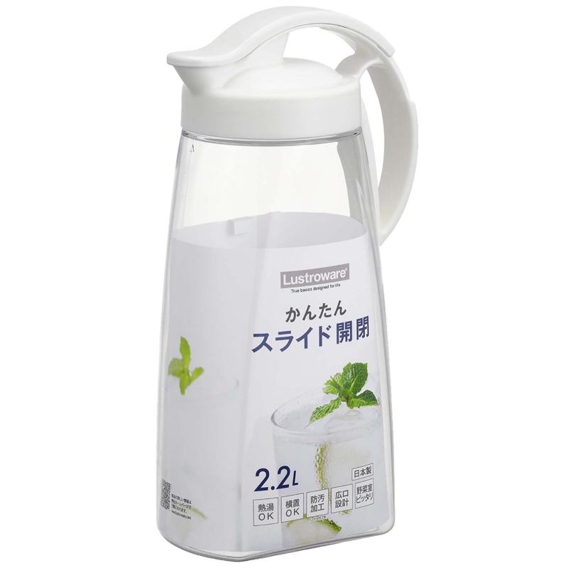 岩崎工業 ラストロウェア タテヨコ・スライドピッチャー 2.2L 麦茶ボトル 熱湯対応 横置き スライド 広口 洗いやすい K-1264