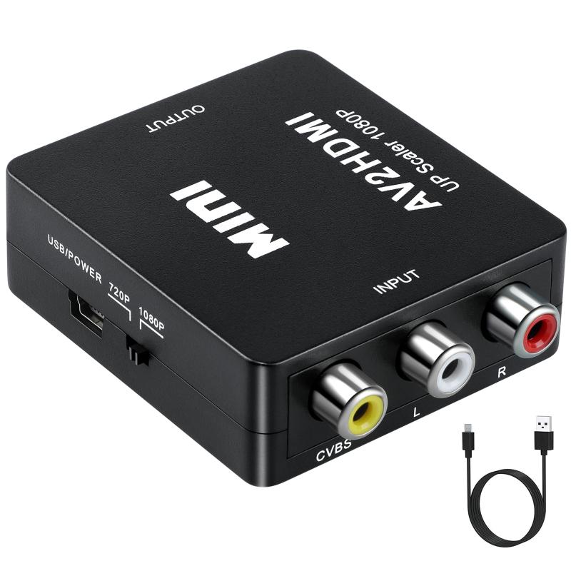 Aolirot RCA HDMI 変換 コンバーター AV to HDMI変換アダプター AV2HDMI USBケーブル付き 音声転送 1080/720P切り替え (コンポジットをHDMIに変換アダプタ) 映像編集機RCA to HDMI 変換コンバーター : アナログRCAコンポジット（赤、白、黄）入力をHDMI 720P/1080P（60HZ）出力に変換し、HDTV/モニターに表示します。 ドライバーは必要なくて、プラグアンドプレイするだけです。 【双方向通信非対応】入力: コネクタ：RCA（黄、白、赤） 標準：PAL、NTSC3.58、NTSC4.43、SECAM、PAL/M、PAL/N 。サポートできるデバイス：コンピューター、ケーブルボックス、ゲームコンソール、Ps3、HDプレーヤーなど出力: コネクタ：HDMI サポートできるデバイス：モニター、テレビ、プロジェクターなど解像度: アナログ hdmi 変換器は1080P/720P切り替えスイッチ付き 。HDMI 1080p/720p（60Hz）出力をサポート 。NTSC/PALと互換性があります。 。出力デバイスによって解像度の変換が可能、最大1080pまでのHD解像度をサポートします。 。RCAの音声と映像信号を同時に出力可能です。 （ご注意：画質向上には向いていません。）セット内容: AV to HDMIコンバーター*1。 英語取扱い説明書*1 。MINI USB電源ケーブル*1 。デバイスが正常に動作するように、電源を接続してください。 HDMIケーブルとAVケーブル付きません。 商品に何かの異常がございましたらご遠慮なくお問い合わせください。