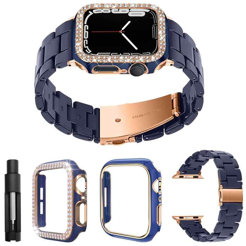 GOCROWEEN for Apple Watch 用 バンド ウォッチバンド 樹脂バンド 2個の保護ケース付き ダイヤモンド Apple watchケース 長さ調整ツール付き Apple Watch 交換バンド ステンレス留め金 軽量 装着簡単 ビジ