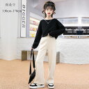 韓国子供服 別売り 女の子 ショート スウェット トレーナー ブラック 長袖 トップス 別売り ボトムス ワイドレッグパンツ 長ズボン ベージュ レジャー 普段着 通学着 春着 秋着 キッズ ジュニア服 カジュアル 130cm 140cm 150cm 160cm 170cm トップス ボトムス