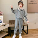 韓国子供服 秋服 3点セット 女の子 セットアップ ジャージ レジャー 運動着 お出かけ キッズ スポーツウェア 長袖Tシャツ+半袖ジャケット+パンツ フード付き トップス ストライプ柄 学生 スポーツ大会 クラス活動 グレー 春 秋 110cm 120cm 130cm 140cm 150cm 160cm 170cm