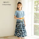 韓国子供服 セットアップ 夏服 お姫様 上下 女の子 セットアップ Tシャツ+スカート 2点セット リゾート 結婚式 パーティー おしゃれ キッズ 姉妹 半袖 Tシャツ シンプル 花柄 スカート ロング丈 ナチュラル 可愛い ブルー レジャー デイリー 夏着 110 120 130 140 150 160