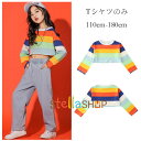 ダンス衣装 へそ出し Tシャツ 虹色 女の子 長袖 Tシャツ オシャレ 可愛い キッズダンス 舞台 団体服 演出服 ガールズ Tシャツ へそ出し トップス hiphop K-pop ステージ衣装 原宿系 体育祭 文化祭 学園祭 チアリーディング 普段着も楽ちん 110 120 130 140 150 160 170 180