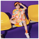 ダンス衣装 キッズ セットアップ 男の子 女の子 ダンスウェア hiphop K-pop 舞台 団体服 演出服 学生 半袖 花柄シャツ オレンジ 花柄ショーツ ドラムショー 公演服 チアガール衣装 チア チアダンス かわいい ダンス 新品 花柄 上下セット 人気 おしゃれ クラス活動 小学校