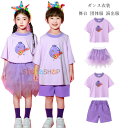 団体服 演出服 男女兼用 セットアップ パープル ダンス衣装 女の子(Tシャツ+スカート) 男の子(Tシャツ+ショーツ) かわいい ぶどう柄 Tシャツ 舞台 幼稚園 小学校 新作 人気 おしゃれ クラス活動 スポーツ大会 キッズダンス スウィート 体育祭 文化祭 学園祭 110-180