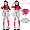 ダンス衣装 女の子 チアガール チア セットアップ キッズ 運動会、応援団、クラス活動 ガールズ ストリートダンス ジャズダンス バラ Tシャツ シルバー ティアードスカート hiphop K-pop 舞台 団体服 演出服 練習着 かわいい 2点セット 韓国 新作 人気 110-170