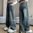 子供服 女の子 デニムワイドパンツ 春秋着 裏起毛なし 冬着 裏起毛あり 長ズボン ジーンズ キッズ デニムパンツ おしゃれ 蝶結び柄 ワイドパンツ ロングパンツ 通学着 ジュニア服 ガールズ ボトムス デニムワイドパンツ ファッション 120 130 140 150 160 170(4)