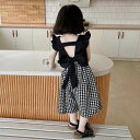 キッズ セットアップ 女の子 子供服 夏服 tシャツ 蝶結び ガウチョパンツ トップス ズボン チェック柄 おしゃれ 可愛い 韓国こども服 ベビー服 背中出し 通学 通園 入学 入園 シンプル 誕生日 プレゼント 140cm 130 120 110 100 90