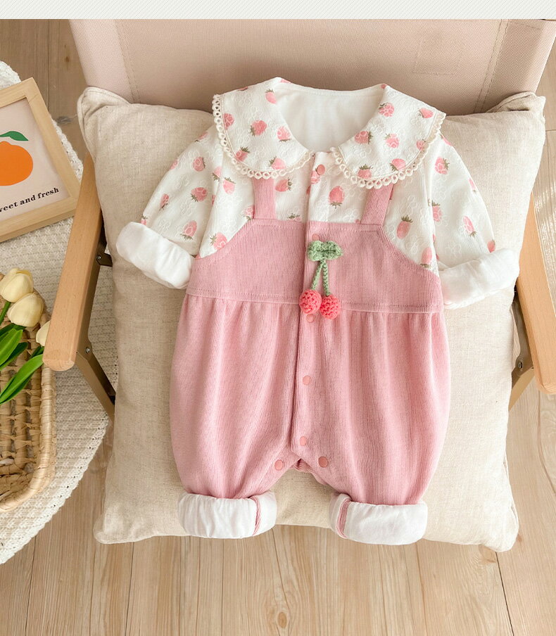 ロンパース 女の子 男の子 ベビー服 春 イチゴ柄秋綿 長袖肌着 カバーオール 新生児 キッズ 赤ちゃん おしゃれ 可愛い 子供服 幼児 ルームウェア 部屋着 初節句 誕生日 出産お祝い プレゼント 内祝い 入園 保育園 ベビー用品 出産準備 記念日 66cm 73cm 80cm 90cm 3