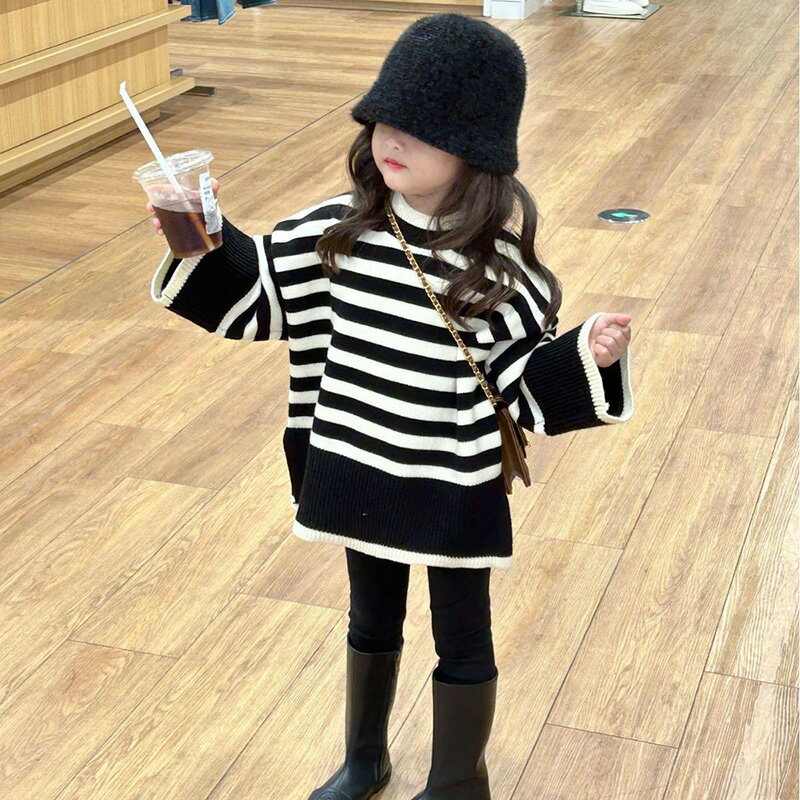 ニット セーター キッズ 子供服 女の子 男の子 トップス ボーダー黒白長袖 洗える丸首ベビー服 セーター カットソー ジュニア 赤ちゃん 春秋冬 防寒 暖かい おしゃれ 可愛い クリスマス 誕生日 プレゼント 入園 入学 幼稚園 小学生 140 130 120 110 100cm