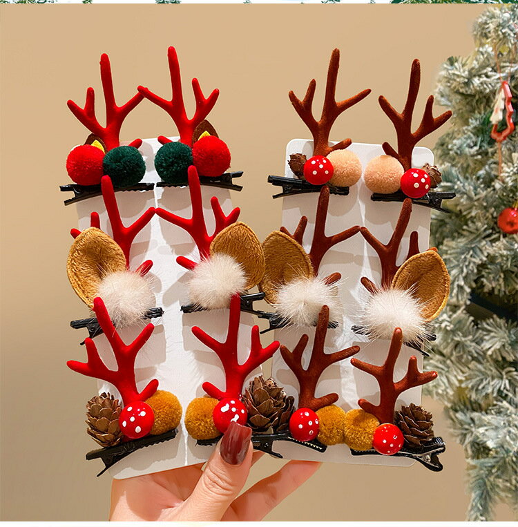 クリスマス ヘアクリップ ヘア飾り 大人 子供 蝶結び ヘアピン キッズ ヘアアクセサリー 鹿角 髪飾り 髪留め まとめ髪 おしゃれ 可愛い 写真撮影 誕生日お...