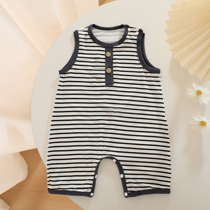 ベビー ロンパース 新生児 赤ちゃん ベビー服 夏ボーダー モダール綿 半袖 子供服 男の子 女の子 カバ..