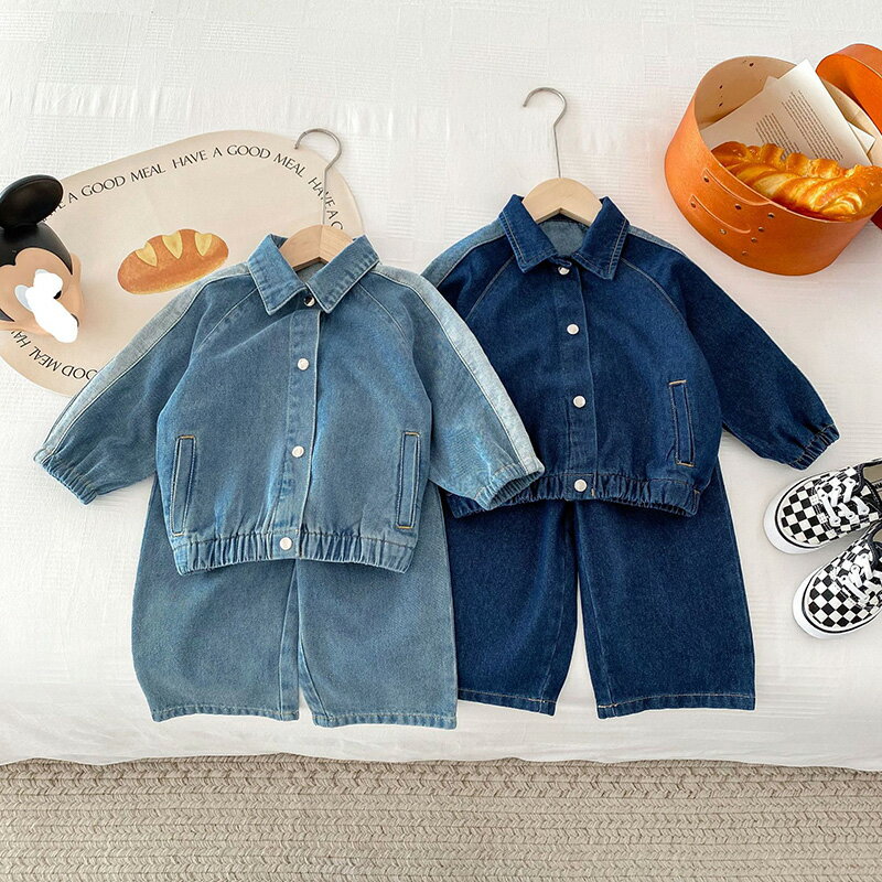 セットアップ キッズ ベビー服 男の子 女の子双子 カジュアルデニムのコート長袖 綿 デニムパンツ 子供服 上下セット ジュニア 赤ちゃん 秋服春秋冬 おしゃれ...