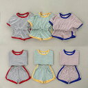 セットアップ キッズ 兄妹 双子子供服 ジャージボーダー 上下セット ジュニア ベビー服 女の子 男の子 tシャツ 綿 半袖 ショートパンツ おしゃれ 可愛い ...
