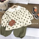 セットアップ キッズ 子供服 女の子 上下セット ジュニア ベビー服 シャツ ロングパンツ ガウチョパンツ長袖 トップス ドット柄 春秋 おしゃれ 可愛い トッ...