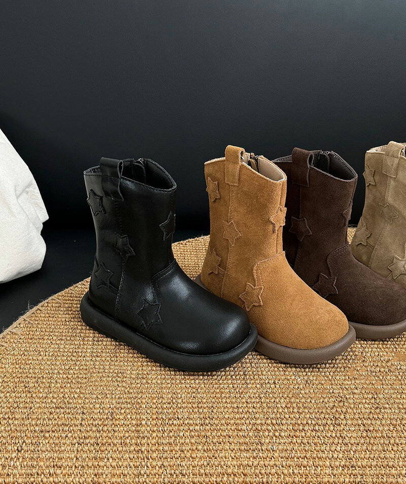 ロングブーツ キッズ 子供 靴 星 女の子 本革ブーツ ジュニア レースアップブーツ シューズ 春秋冬 お..