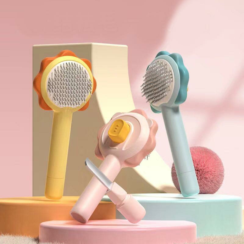 【送料無料】 ペットブラシ 猫ブラシ 犬ブラシ ブラッシング くし ペットコーム 短毛 長毛 毛取り ピンブラシ ワンタッチ グルーミング お手入れ ペット用品 除毛 マッサージ 片手操作 クリーニング 中型大型 犬グッズ 犬用品 猫用品 ペットグッズ ステンレス