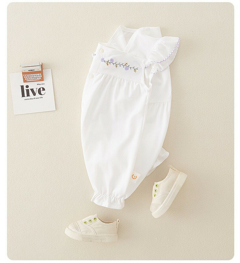 2024 ベビー服 ノースリーブ 赤ちゃん 女の子 ホワイト ロンパース 半袖 夏服 カバーオール ベビー用品 出産準備 かわいい 刺繍 春 夏 66cm 73cm 80cm 90cm