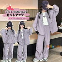 韓国子供服 女の子 セットアップ パープル アウター+パンツ 2点セット キッズ ファッション 上下セット カジュアル スタンドカラー コート スウェットパンツ...