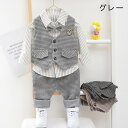 韓国子供服 スーツフォーマル 男の子 セットアップ 春秋 チェック柄ベスト + シャツ + ズボン 3点セット 長袖 ストライプ柄 シャツ 可愛い ベビー服 スーツ 演出 結婚式 発表会 全3色 80cm 90cm 100cm 110cm