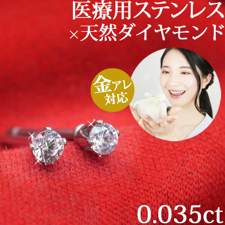 金属アレルギー対応 ステンレスピアス 天然ダイヤモンド 0.035ctダイヤモンドピアス スタッドピアス ファーストピアス セカンドピアス 両耳用 プレゼント ...
