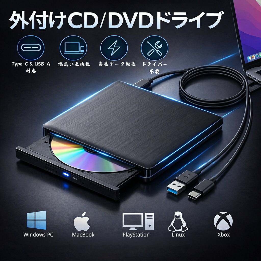 DVDドライブ 外付け USB 3.0 Type-C 1年保証 日本語説明書 補助給電機能付き CDドライブ DVD-RW CD-RW 8cm ミニ 読み込み 書き込み対応 タイプc C端子 USB-C Mac Book macmini imac surface サーフェス Windows11対応 |pre