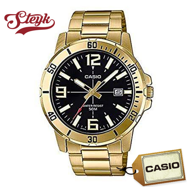 腕時計 メンズ(中学生・高校生) CASIO MTP-VD01G-1B カシオ 腕時計 アナログ スタンダード メンズ ブラック ゴールド カジュアル