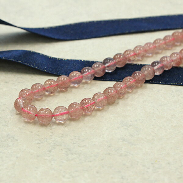 天然石 ストロベリークォーツ 連売り 丸玉 6mm(±0.5mm) 1本 約39cm