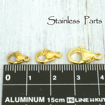 ステンレス カニカンフック ナスカンフック 10mm 12mm 15mm 3個 18金メッキ ステンレス304
